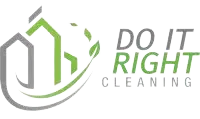 Logo for "Do It Right Cleaning" featuring stylized green and gray building shapes with leaves, and the company name in bold uppercase letters on the right.