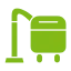 Green icon of a vacuum cleaner with a hose and wheels, depicted in a simple, minimalist style—ideal for representing Floor Care Services.