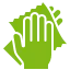 Green icon of a hand holding a cloth, suggesting cleaning or wiping—ideal for representing Floor Care Services.