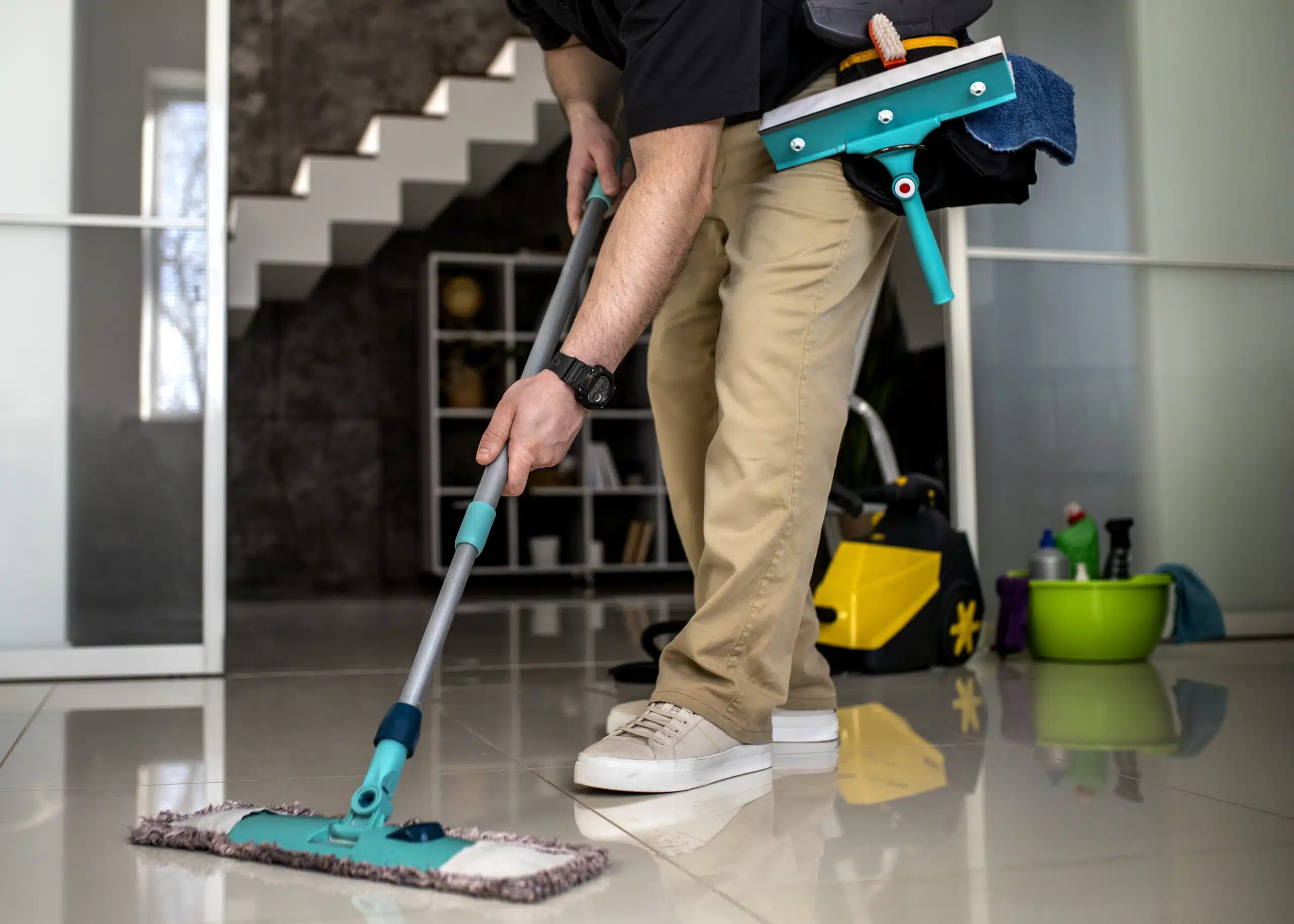 man doing professional home cleaning service